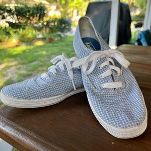 Keds Women’s Champion Seersucker Blue & White Plaid Lace Up Shoes Size 8.0